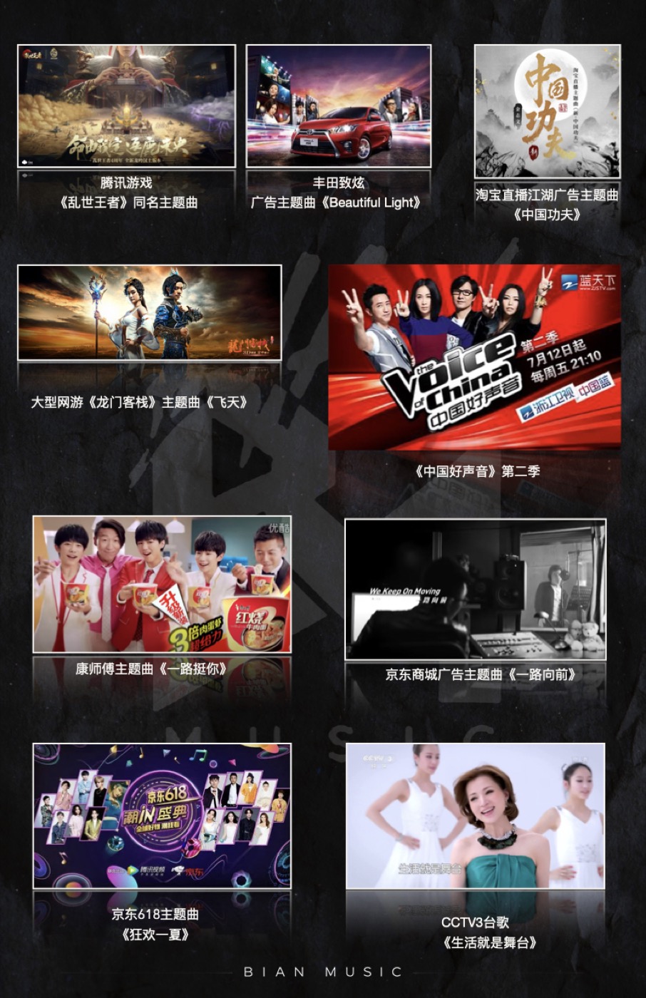 Bryan Bian film and television works display